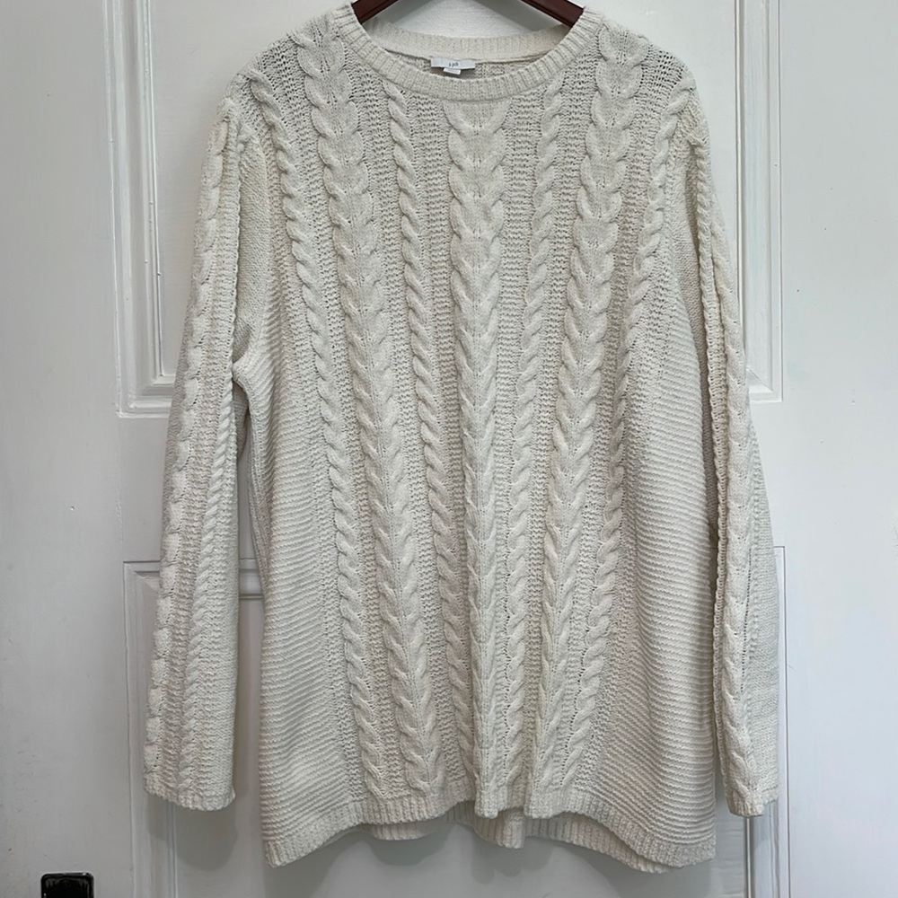 J. Jill Cable Knit Long Sleeve Sweater Ivory Cream XL